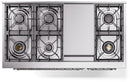 Antique white freestanding dual-fuel range cooktop with chrome burner grates