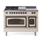 ILVE Nostalgie II Noblesse 48-Inch 5.02 Cu. Ft. Dual Oven Propane Gas Dual Fuel Range with 5 Burners, Griddle, French Top and Triple Glass Door in Antique White with Burnished Bronze Trim (UN48FSNMPAWBLP)