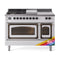 ILVE Nostalgie II Noblesse 48-Inch 5.02 Cu. Ft. Dual Oven Propane Gas Dual Fuel Range with 5 Burners, Griddle, French Top and Triple Glass Door in Custom RAL with Burnished Bronze Trim (UN48FSNMPRABLP)