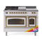 ILVE Nostalgie II Noblesse 48-Inch 5.02 Cu. Ft. Dual Oven Natural Gas Dual Fuel Range with 5 Burners, Griddle, French Top and Triple Glass Door in RAL with Brass Trim (UN48FSNMPRAG)