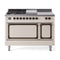 ILVE Nostalgie II Noblesse 48-Inch 5.02 Cu. Ft. Dual Oven Propane Gas Dual Fuel Range with 5 Burners, Griddle, French Top and Solid Door in Antique White with Burnished Bronze Trim (UN48FSQNMPAWBLP)
