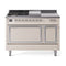 ILVE Nostalgie II Noblesse 48-Inch 5.02 Cu. Ft. Dual Oven Natural Gas Dual Fuel Range with 5 Burners, Griddle, French Top and Solid Door in Antique White with Chrome Trim (UN48FSQNMPAWC)