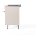 Antique white range back panel with copper control knob and vented top