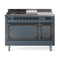 ILVE Nostalgie II Noblesse 48-Inch 5.02 Cu. Ft. Dual Oven Propane Gas Dual Fuel Range with 5 Burners, Griddle, French Top and Solid Door in Blue Grey with Burnished Bronze Trim (UN48FSQNMPBGBLP)