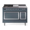 ILVE Nostalgie II Noblesse 48-Inch 5.02 Cu. Ft. Dual Oven Propane Gas Dual Fuel Range with 5 Burners, Griddle, French Top and Solid Door in Blue Grey with Chrome Trim (UN48FSQNMPBGCLP)