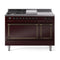ILVE Nostalgie II Noblesse 48-Inch 5.02 Cu. Ft. Dual Oven Propane Gas Dual Fuel Range with 5 Burners, Griddle, French Top and Solid Door in Burgundy with Burnished Bronze Trim (UN48FSQNMPBUBLP)