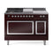 ILVE Nostalgie II Noblesse 48-Inch 5.02 Cu. Ft. Dual Oven Natural Gas Dual Fuel Range with 5 Burners, Griddle, French Top and Solid Door in Burgundy with Chrome Trim (UN48FSQNMPBUC)