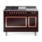 ILVE Nostalgie II Noblesse 48-Inch 5.02 Cu. Ft. Dual Oven Natural Gas Dual Fuel Range with 5 Burners, Griddle, French Top and Solid Door in Burgundy with Copper Trim (UN48FSQNMPBUP)