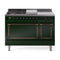 ILVE Nostalgie II Noblesse 48-Inch 5.02 Cu. Ft. Dual Oven Natural Gas Dual Fuel Range with 5 Burners, Griddle, French Top and Solid Door in Emerald Green with Burnished Bronze Trim (UN48FSQNMPEGB)