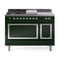 ILVE Nostalgie II Noblesse 48-Inch 5.02 Cu. Ft. Dual Oven Natural Gas Dual Fuel Range with 5 Burners, Griddle, French Top and Solid Door in Emerald Green with Chrome Trim (UN48FSQNMPEGC)