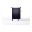 Midnight blue solid door oven section with brass-trim accents and side knobs