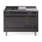ILVE Nostalgie II Noblesse 48-Inch 5.02 Cu. Ft. Dual Oven Propane Gas Dual Fuel Range with 5 Burners, Griddle, French Top and Solid Door in Matte Graphite with Burnished Bronze Trim (UN48FSQNMPMGBLP)