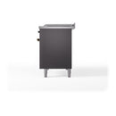 Matte graphite dual fuel range rear side view with bronze-trim corner details