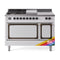 ILVE Nostalgie II Noblesse 48-Inch 5.02 Cu. Ft. Dual Oven Natural Gas Dual Fuel Range with 5 Burners, Griddle, French Top and Solid Door in Custom RAL with Burnished Bronze Trim (UN48FSQNMPRAB)