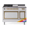ILVE Nostalgie II Noblesse 48-Inch 5.02 Cu. Ft. Dual Oven Natural Gas Dual Fuel Range with 5 Burners, Griddle, French Top and Solid Door in RAL with Brass Trim (UN48FSQNMPRAG)
