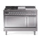 ILVE Nostalgie II Noblesse 48-Inch 5.02 Cu. Ft. Dual Oven Natural Gas Dual Fuel Range with 5 Burners, Griddle, French Top and Solid Door in Stainless Steel with Chrome Trim (UN48FSQNMPSSC)