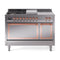 ILVE Nostalgie II Noblesse 48-Inch 5.02 Cu. Ft. Dual Oven Natural Gas Dual Fuel Range with 5 Burners, Griddle, French Top and Solid Door in Stainless Steel with Copper Trim (UN48FSQNMPSSP)