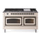 ILVE Nostalgie II Noblesse 60-Inch 5.8 Cu. Ft. Dual Oven Propane Gas Dual Fuel Range with 9 Burners, Griddle and Triple Glass Door in Antique White with Burnished Bronze Trim (UN60FNMPAWBLP)