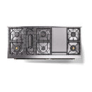 ILVE dual fuel range burner layout view with cast grates and four cooktop burners