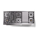 Dual fuel range cooktop burner layout diagram with four burners and manifold