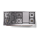 ILVE dual fuel range cooktop burner layout with gray grates and copper accents