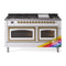 ILVE Nostalgie II Noblesse 60-Inch 5.8 Cu. Ft. Dual Oven Natural Gas Dual Fuel Range with 9 Burners, Griddle and Triple Glass Door in RAL with Brass Trim (UN60FNMPRAG)