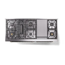 ILVE dual fuel range burner grates with integrated gas burner layout underneath the cooktop