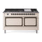 ILVE Nostalgie II Noblesse 60-Inch 5.8 Cu. Ft. Dual Oven Natural Gas Dual Fuel Range with 9 Burners, Griddle and Solid Door in Antique White with Burnished Bronze Trim (UN60FQNMPAWB)