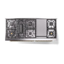 Dual-fuel range cooktop layout view with burners and central griddle cover