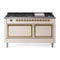 ILVE Nostalgie II Noblesse 60-Inch 5.8 Cu. Ft. Dual Oven Propane Gas Dual Fuel Range with 9 Burners, Griddle and Solid Door in Antique White with Brass Trim (UN60FQNMPAWGLP)