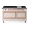 ILVE Nostalgie II Noblesse 60-Inch 5.8 Cu. Ft. Dual Oven Natural Gas Dual Fuel Range with 9 Burners, Griddle and Solid Door in Antique White with Copper Trim (UN60FQNMPAWP)