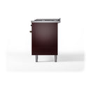 Burgundy dual-fuel range other side with solid oven door and side handle