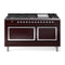 ILVE Nostalgie II Noblesse 60-Inch 5.8 Cu. Ft. Dual Oven Natural Gas Dual Fuel Range with 9 Burners, Griddle and Solid Door in Burgundy with Chrome Trim (UN60FQNMPBUC)