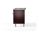 Burgundy range cabinet side panel with brass knobs and gray leveling legs