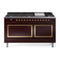 ILVE Nostalgie II Noblesse 60-Inch 5.8 Cu. Ft. Dual Oven Natural Gas Dual Fuel Range with 9 Burners, Griddle and Solid Door in Burgundy with Brass Trim (UN60FQNMPBUG)