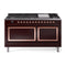 ILVE Nostalgie II Noblesse 60-Inch 5.8 Cu. Ft. Dual Oven Propane Gas Dual Fuel Range with 9 Burners, Griddle and Solid Door in Burgundy with Copper Trim (UN60FQNMPBUPLP)