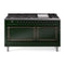 ILVE Nostalgie II Noblesse 60-Inch 5.8 Cu. Ft. Dual Oven Natural Gas Dual Fuel Range with 9 Burners, Griddle and Solid Door in Emerald Green with Burnished Bronze Trim (UN60FQNMPEGB)