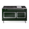 ILVE Nostalgie II Noblesse 60-Inch 5.8 Cu. Ft. Dual Oven Propane Gas Dual Fuel Range with 9 Burners, Griddle and Solid Door in Emerald Green with Chrome Trim (UN60FQNMPEGCLP)