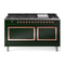 ILVE Nostalgie II Noblesse 60-Inch 5.8 Cu. Ft. Dual Oven Propane Gas Dual Fuel Range with 9 Burners, Griddle and Solid Door in Emerald Green with Copper Trim (UN60FQNMPEGPLP)