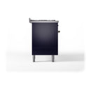 Midnight blue range oven body side view with access panel and handle