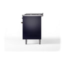 Midnight blue range side view with back panel and leveling legs