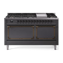 Matte graphite dual fuel range with bronze-trimmed oven doors and sealed burners