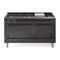 ILVE Nostalgie II Noblesse 60-Inch 5.8 Cu. Ft. Dual Oven Natural Gas Dual Fuel Range with 9 Burners, Griddle and Solid Door in Matte Graphite with Burnished Bronze Trim (UN60FQNMPMGB)