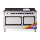 White dual-fuel propane range with two solid oven doors and bronze-trim knobs