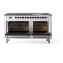 Stainless dual-fuel range with two open ovens and burner control panel
