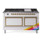 ILVE Nostalgie II Noblesse 60-Inch 5.8 Cu. Ft. Dual Oven Natural Gas Dual Fuel Range with 9 Burners, Griddle and Solid Door in RAL with Brass Trim (UN60FQNMPRAG)