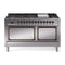 ILVE Nostalgie II Noblesse 60-Inch 5.8 Cu. Ft. Dual Oven Natural Gas Dual Fuel Range with 9 Burners, Griddle and Solid Door in Stainless Steel with Burnished Bronze Trim (UN60FQNMPSSB)
