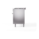 Stainless steel range side panel view with rear fittings and four leveling feet