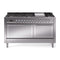 ILVE Nostalgie II Noblesse 60-Inch 5.8 Cu. Ft. Dual Oven Propane Gas Dual Fuel Range with 9 Burners, Griddle and Solid Door in Stainless Steel with Chrome Trim (UN60FQNMPSSCLP)