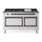 ILVE Nostalgie II Noblesse 60-Inch 5.8 Cu. Ft. Dual Oven Natural Gas Dual Fuel Range with 9 Burners, Griddle and Solid Door in White with Burnished Bronze Trim (UN60FQNMPWHB)